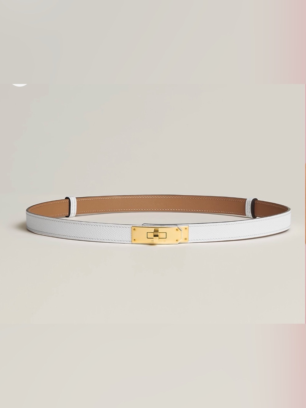 New Women Hermes Kelly Belt Epson Leather White Blanc Yellow Gold Hardware 18mm